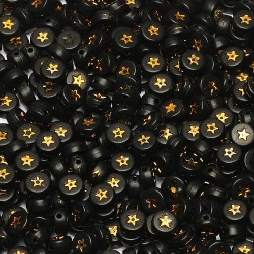 Mixed Black Five-pointed Star Acrylic Beads Round Flat Letter Spacer Beads For Jewelry Making Diy Handmade Bracelet Necklace