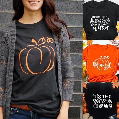 Thankful Pumpkin Print Halloween Women T-shirt Thanksgiving Graphic Vintage Fall Festival Female Tees Streetwear Camisetas Mujer
