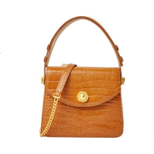 OUSSON New Design Small Square Leather Underarm Bag Exquisite Female Retro Crocodile Pattern Tote Handbag One Shoulder Handbag