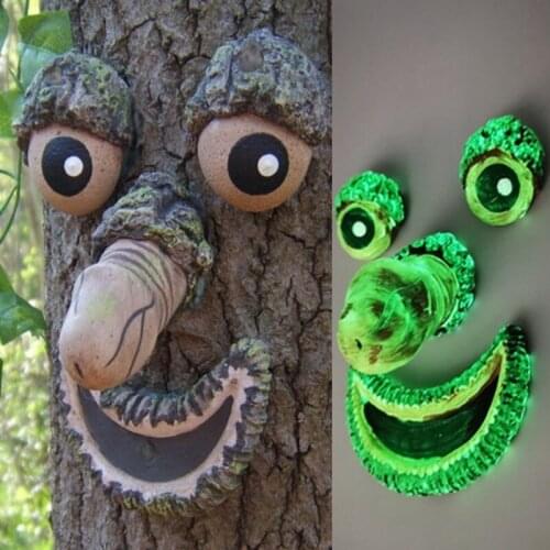 Luminous Old Man Tree Hugger Bark Ghost Face Facial Features Decoration Tree Face Decor For Outdoor Funny Yard Art Garden Decor