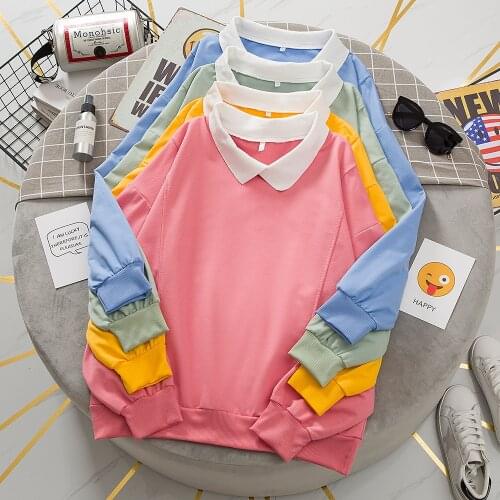 Thin Polo Collar Hoodie Woman Pocket Hoodies Sweatshirt Comfortable Cotton Kawaii Pullover Plain Crewneck Sweatshirts Jumper