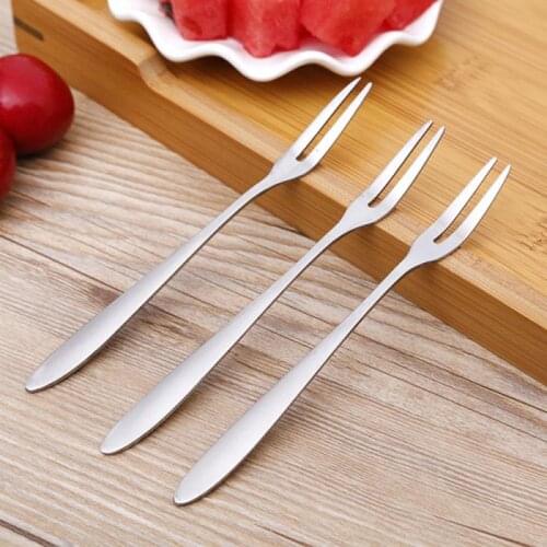 Stainless Steel Fruit Fork Household Dessert Fork Appetizer Snack Eco-friendly Two Tooth Dinner Forks Tableware Kitchen Tools