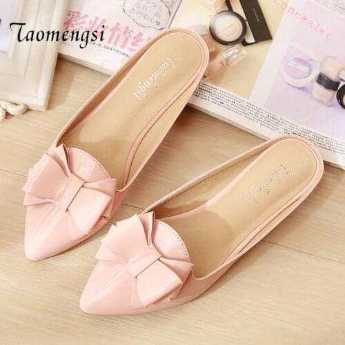 Taomengsi Fashion Large Size Womens Slippers 2021 New Half Bag Drag Head Pointed Backless Lazy Shoes