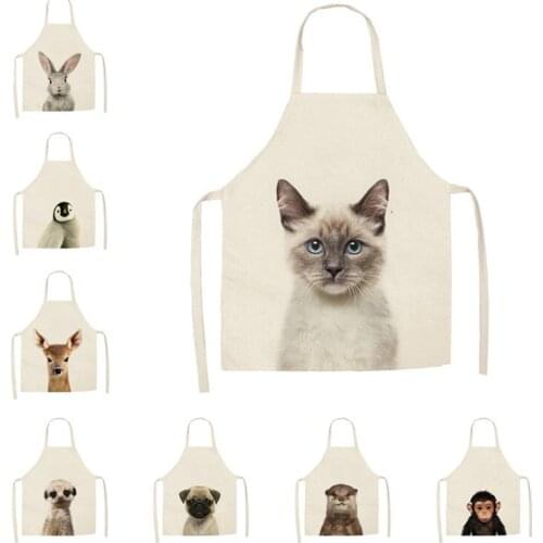 1Pcs Kitchen Apron Cute Animal Printed Sleeveless Cotton Linen Aprons for Men Women Home Cleaning Tools 55*68cm