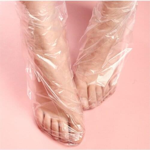 100Pcs Disposable Plastic Foot Covers Transparent Shoes Cover Paraffin Bath Wax SPA Therapy Bags Liner Booties Remove Chapped