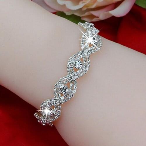 2019 Elegant Deluxe Silver Color Rhinestone Crystal Bracelet Bangle Jewelry for Women Girl Gift Best Friends
