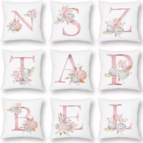 26 English Letters Alphabet Initials Cushion Covers Hand Painting Flower Pink KING HOME Cushion Cover Pillow Case