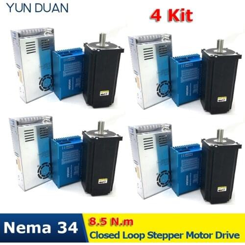 4 Kits 8.5Nm Closed Loop Stepper Motor Nema34 HBS86H Drive & 400W 60V DC Power Supply Hybird Encoder Easy Step Servo for Machin
