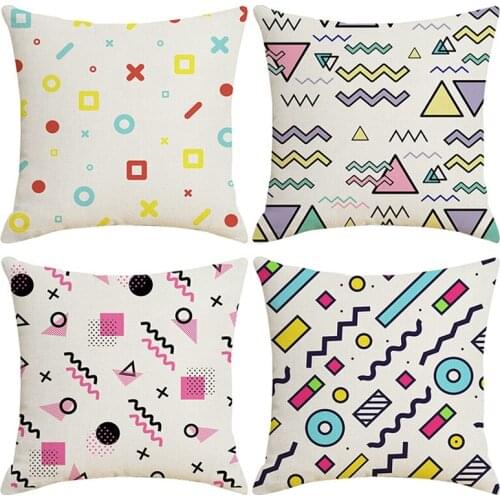 4 PCS Memphis Geometric Patterned Pillowcase Linen Pillow Cover Home Decor Square Cushion Cover Printing Pillow Case