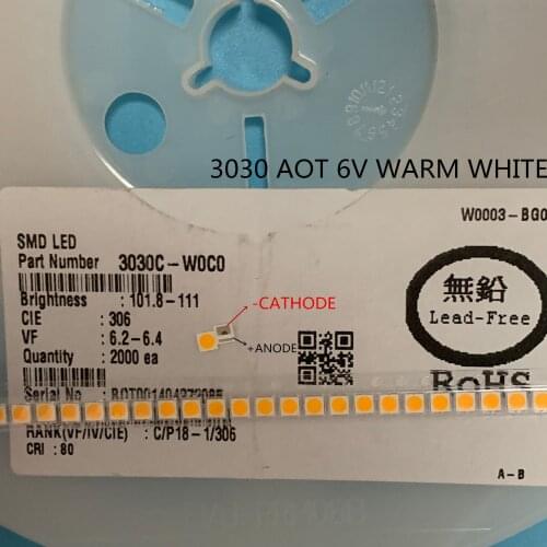 500PCS 3030 AOT LED 6V SMD 3030 warm white 6V double dual chip diode Warm white EMC Lighting Application