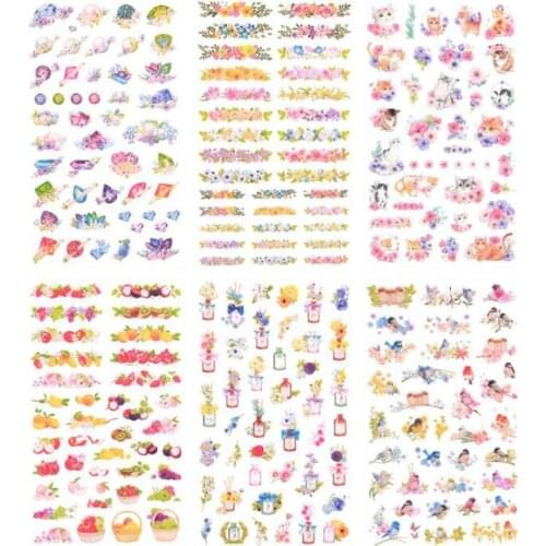 6pcs/pack Cute Flower Cat Stickers Paper Decoration Diy Ablum Diary Scrapbooking Label Sticker Kawaii Stickers Korea Stationery