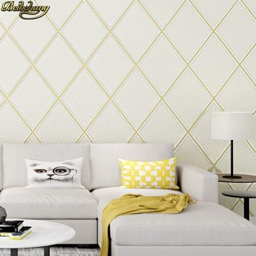 Beibehang European Diamond geometric leather Flocking Non-Woven Wallpaper for Living room bedroom wall paper roll TV Background