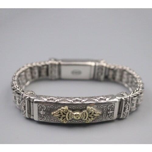 S925 Sterling Silver Bracelet For Men 14mm Wide Gold Vajra Bead Men' Domineering Silver Beads Bracelet 19cmL Boyfriend Gift