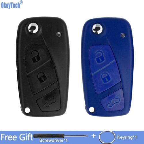 OkeyTech 3 Buttons Flip Folding Remote Car Key Shell Case For Fiat Punto Ducato Iveco Stilo Panda Doblo Bravo Replacement Fob