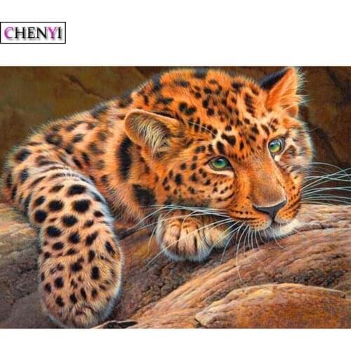 CHENYI 5D DIY Embroidery Diamond Painting Leopard Diamond Mosaic Full Square Drill Animal Room Decoration Picture Of Rhinestones