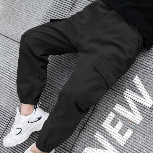 Black Khaki Orange Cargo Pants for Boys Causal Trousers New Fashion Kids Boy Cargo Pants with Side Pockets For 6-14 Years