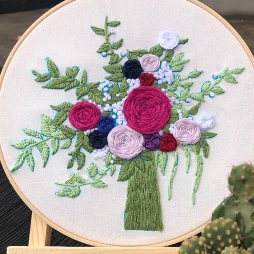 3D Europe Embroidery Kits Bouquet Cross Stitch Kit With Embroidery Hoop Bordado Iniciante Decoration Paintings DIY Sewing Supply