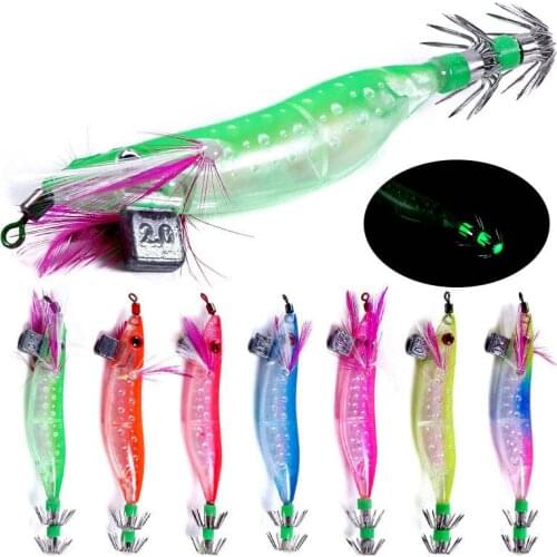 HENGJIA 20pcs 2.0# 10CM 9G Artificial Night Fishing Squid Jigs Lures Shrimp Lure Squid Hook Pesca Artificial Fishing Lure