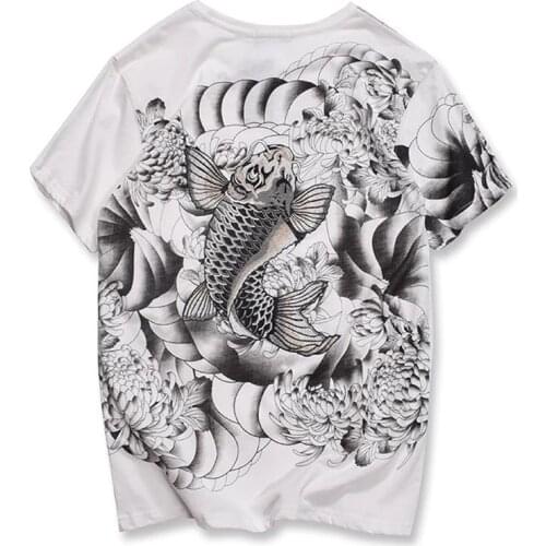 2020 New Arrival Fashion God Embroidery T-shirt Tattoo Short Carps Cotton O-neck T Shirt Brand Clothing Tshirt Homme Hip Hop