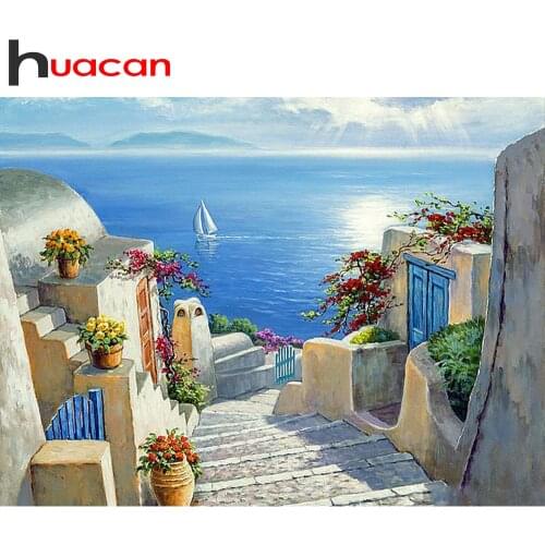 Huacan Full Square/Round Diamond Painting 5D DIY Landscape Diamonds Embroidery town Kits Decorations Home