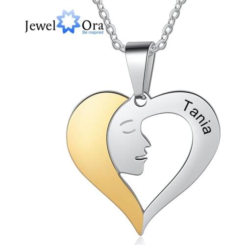 JewelOra Designer Personalized Engraved Name Sister Necklace Steel & Gold Mixed Color Heart Pendant Jewelry Gift for My Sisters