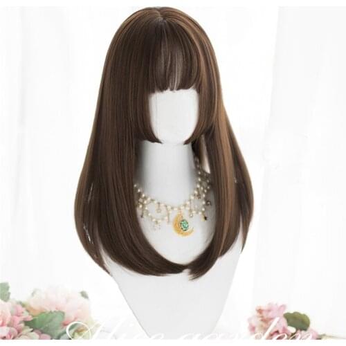 CosplayMIX Lolita 45CM Halloween Christmas Party Medium Straight Chocolates Black Brown Synthetic Bangs Japan Cute Cosplay Wig