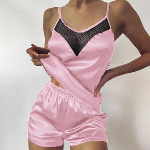 Lace Underwear Summer Womens Pajamas Shorts Set Tank Camisoles Sleeveless Shirt Satin Shorts Pyjamas Suit Sexy Sleepwear Pijama