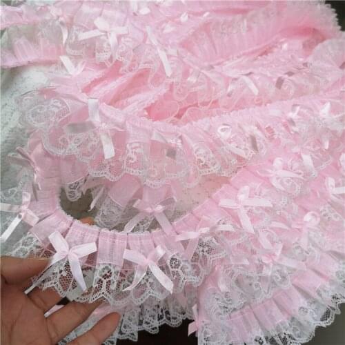 LASUI 3 meters =1 lot width 5cm Handmade diy pink lace trim Lace bow Skirt wedding dress doll costume home lace accessories 0325