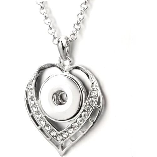 New Snap Jewelry Crystal Heart Pendant Snap Necklace 18mm Snap Button Jewelry Women Pendant Necklace With Chains