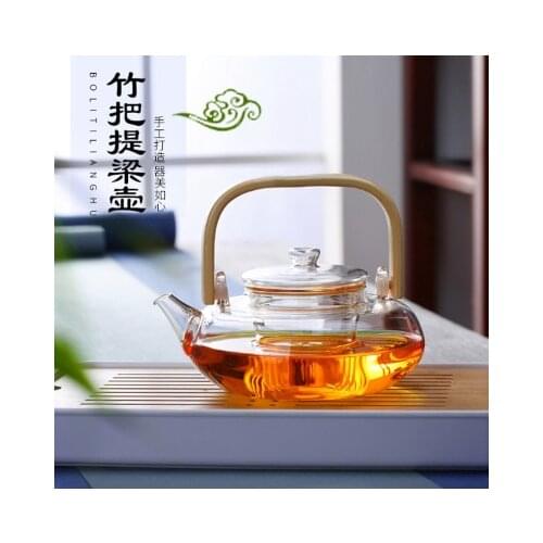 The New Large glass pot heat-resistant glass coffee pot bamboo wood handle built-in glass filter teapot 800 ml / 1000 ml