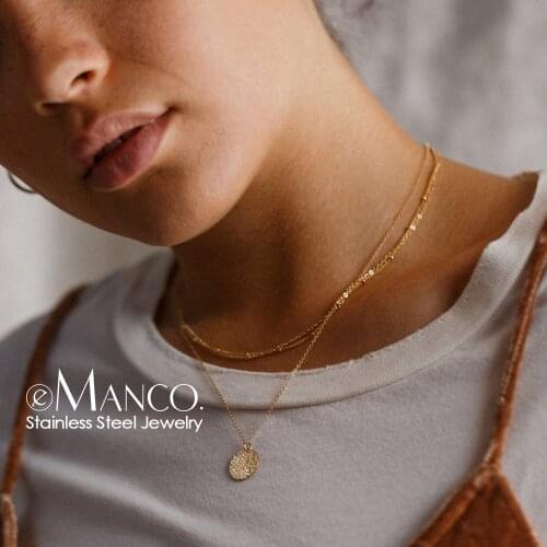 E-Manco Thin Chain Choker Necklace for women Mulri Layered Pendant Necklace women Stainless Steel Necklace Fashion Jewelry