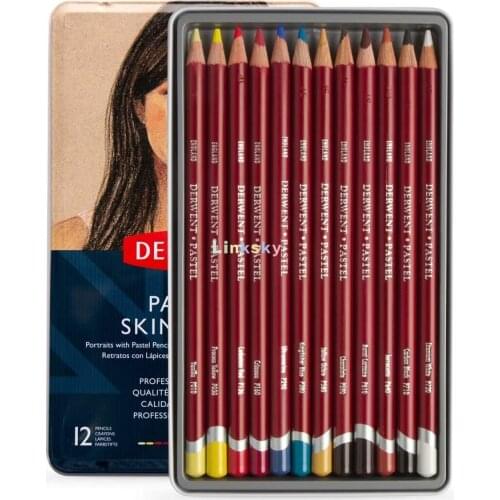 Derwent Pastel Pencils, Skintone, 4mm Core, Metal Tin, 12 Count (2300563), pink,Lapis De Cor Pastel Tons Pele 12 Cores