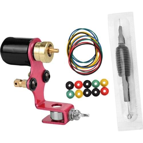 Complete Tattoo Kit Rotary Tattoo Machine Cartridge Grip Grommets Nipples - Red