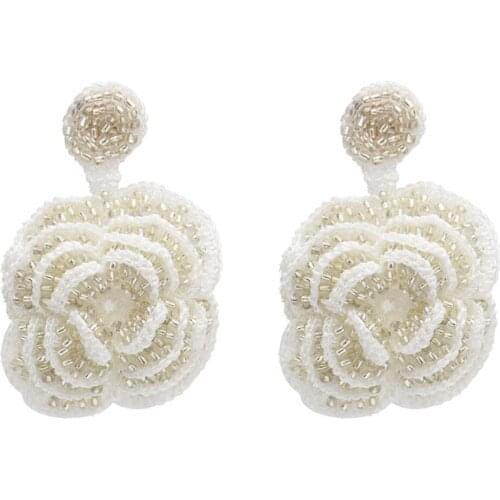 Exaggerated Big Rose Flower Crystal Dangle Drop Earrings Party Bridal Studs