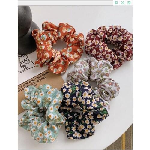 Daisy Printing Hair Scrunchies Polyester Headwear Fashion Women Ponytail Holder Floral Elastic Hair Bands Hair Accessories