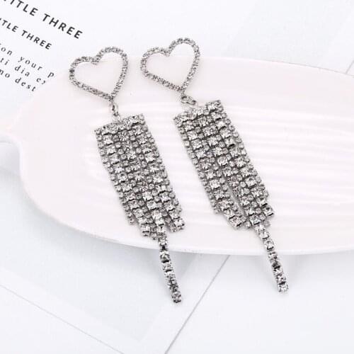 Elegant And Luxurious New Fashion Upscale Jewelry Densely Embedded Bright Zircon Love Heart Tassel Drop Earrings For Women