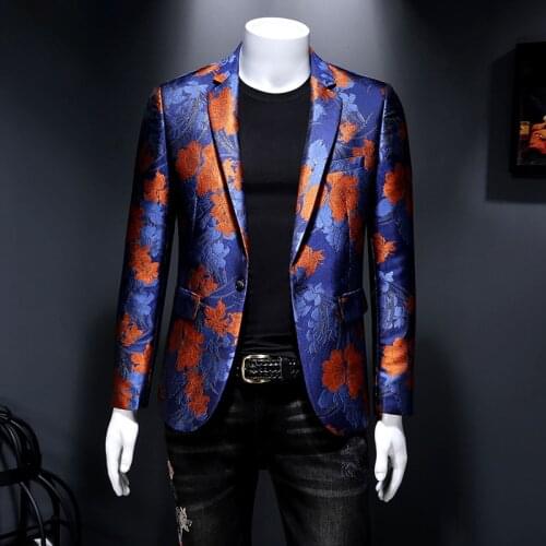 Luxury Blazer Masculino Metal Gold YarnJacquard Terno Masculino Slim Jacket Fashion Stage Banquet Dress Retro Palace Blazers Men