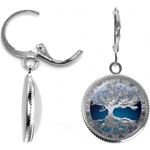 Tree of Life Silver Color Earrings Fashion France Earrings for Women Girl EarHook Earrings Life Tree Glass Cabochon Jewelry Gift