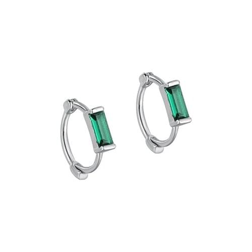 Tinny 18K Gold 100% REAL.925 Sterling silver Green CZ emerald Square Hoop huggie Earring TLE2225
