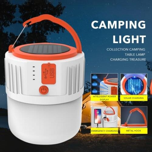 Camping Light Outdoor USB Rechargeable Portable Tent Emergency-Lamp With Phone Charge Solar LED Light For Hiking BBQ Fishing