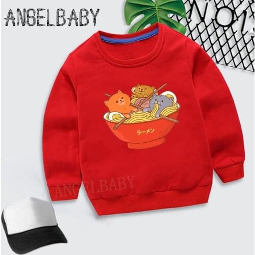 Boys Girls Sweatshirt Kids Ramen Noodles And Cats Design Cartoon Hoodies Children Autumn Tops Baby Cotton Clothes,KYT2281