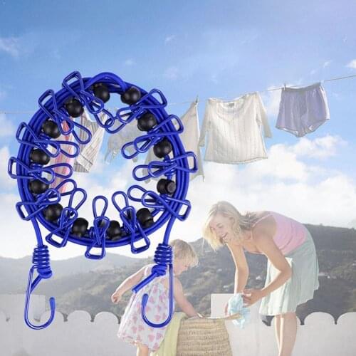Solid Portable Travel Clothesline for Home Hotel Camping Indoor Outdoor Adjustable End Hooks 12 Clothespin Movable Locking Beads