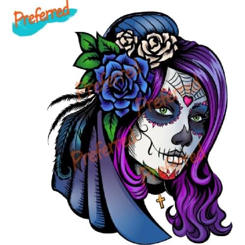 Skull Woman Beauty Flower Day Dead Vinyl Decal Motocross Racing Laptop Helmet Trunk Wall Vinyl Car Sticker Die-Cut Waterproof