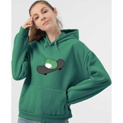 Harajuku Skateboard Frog Hoodies Hooded Womens Sweatshirts Long-sleeved Winter Plus Size Thickening Korean Style Coat Streetwear