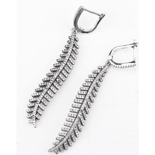 925 Sterling Silver Stud Earrings Feather Shape with Clear Cubic Zircon For Women Fine Jewelry Hot Sale