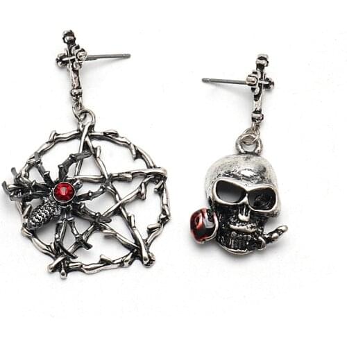 Gothic Earring For Women Punk Spider Cross Skull Pentagram Skeleton Crystal Halloween Stud Earring Cool Jewelry New