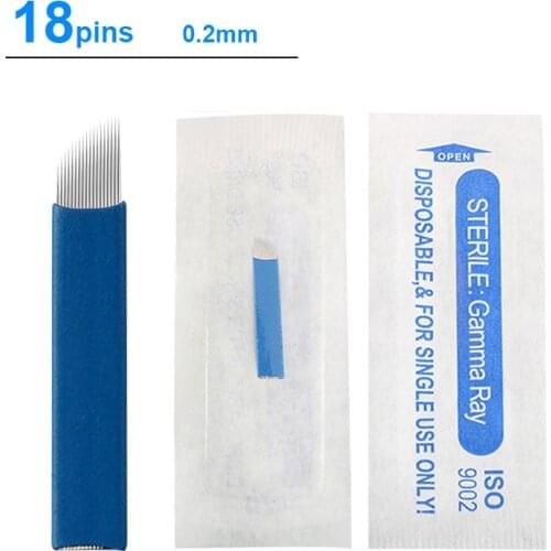 0.2mm Diameter 500PCS 18-Pin Permanent Makeup Manual Eyebrow Tattoo Needles Blade For 3D Embroidery Microblading Tattoo Pen