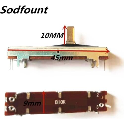 1pcs Straight sliding potentiometer length 45MM wide 9MM 3-pin single mono B10K mixer sound card fader B103