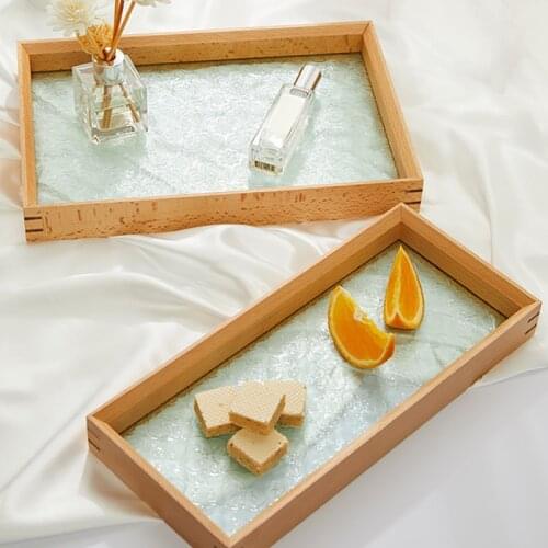 1Pc Nordic Solid Wooden Glass Storage Tray Jewelry Makeup Display Plate Home Tea Cup Fruit Cake Pallet