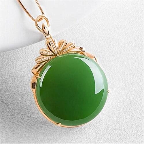 14K GOLD NECKLACE EMERALD INLAID PENDANT JEWELLERY FASHION HAND-CARVED RELAX HEALING MAN WOMEN LUCK GIFTS AMULET